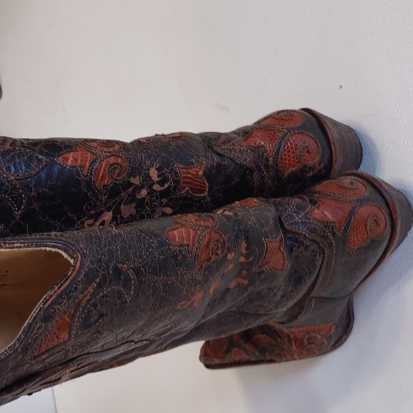 CORAL Leather cowboy boots Leather Cowboy Dancing rodeo boots pointy toe - Picture 10 of 12